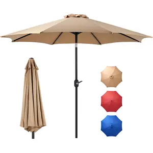 9FT Patio Umbrella with Push Button Tilt and Crank, Outdoor Pool Umbrella with 8 Sturdy Ribs for Market, Beach, Outdoor Restaurant