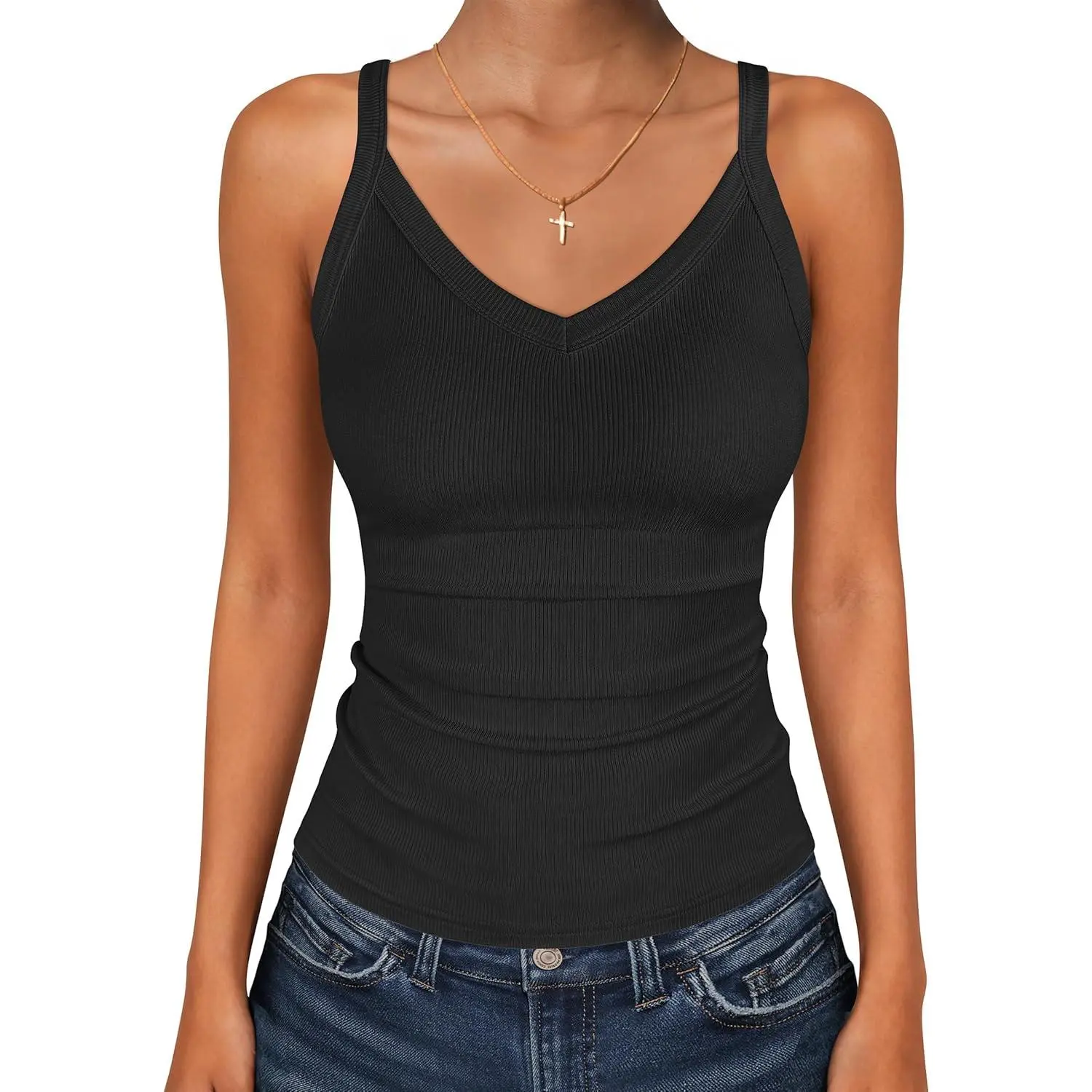 ANRABESS V Neck Tank Tops for Women Ribbed Knit Camisole 2026 Summer Sleeveless Slim Fitted Basic Casual Cami Shirts ANRABESS V Neck Tank Tops for Women Ribbed Knit Camisole 2026 Summer Sleeveless Slim Fitted Basic Casual Cami Shirts