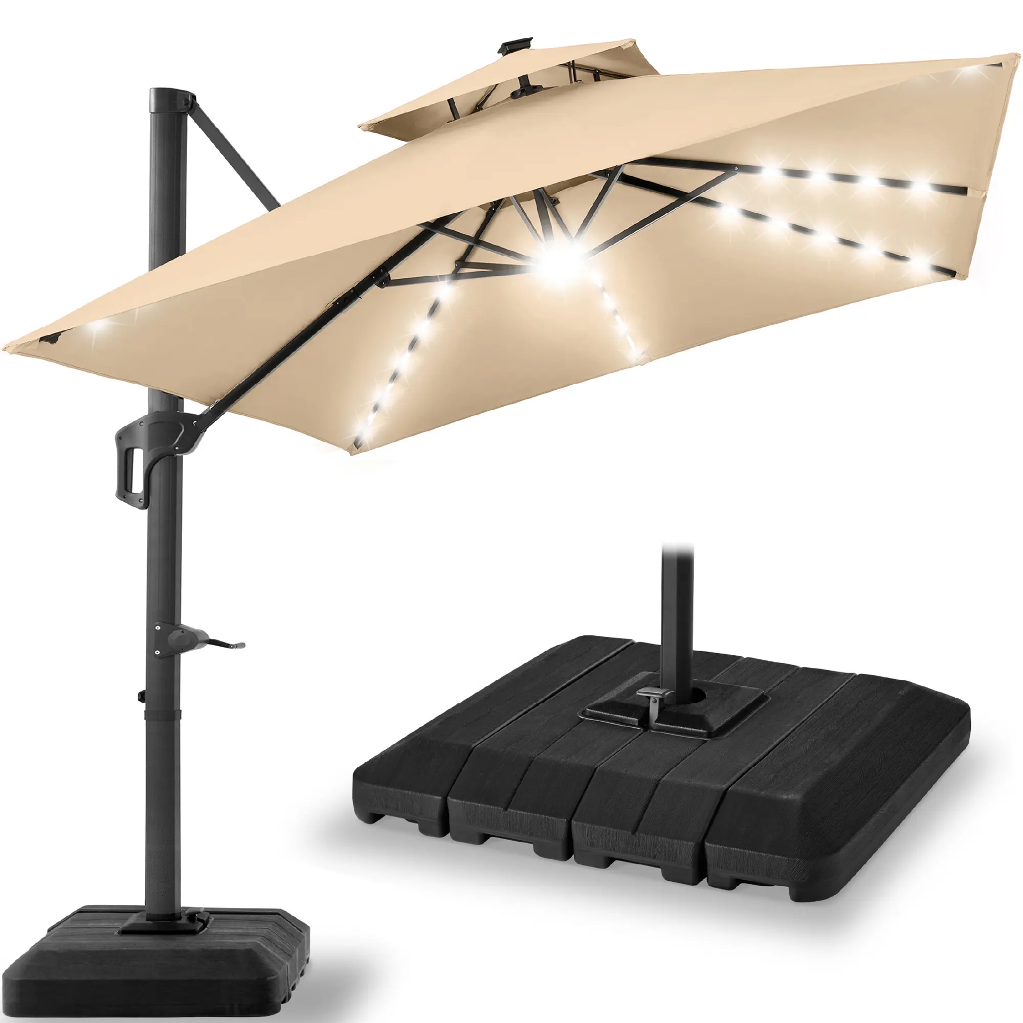Best Choice Products 9x12ft 2-Tier Square Outdoor Solar LED Cantilever Umbrella w/ 360-Rotating Base  –