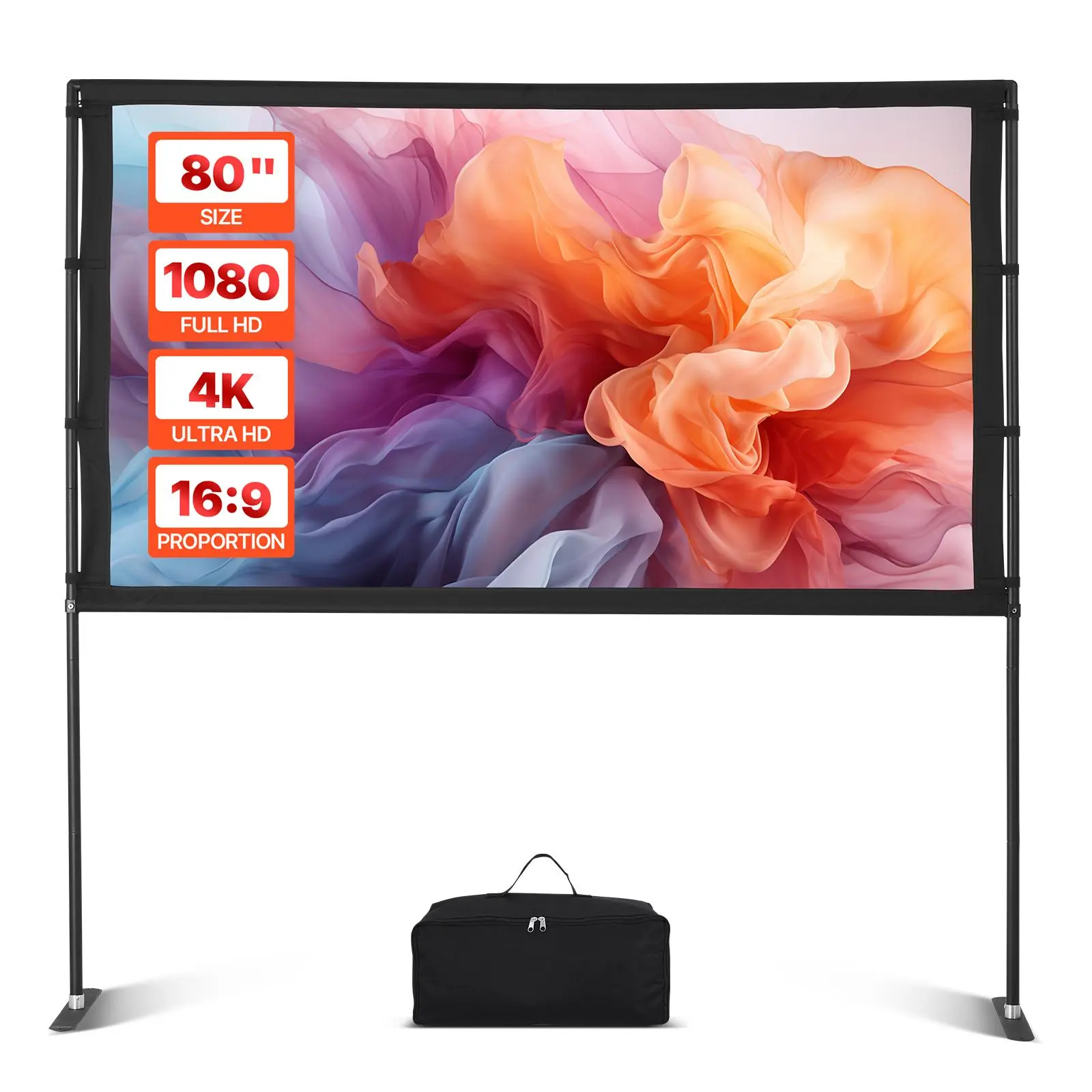 【summerfinds】VEVOR Projector Screen with Stand, 80 Inch 160° Wide Angle Indoor Outdoor Projection Screen, 16:9 4K HD Wrinkleless Portable Dual-Stand Screens with Carry Bag, for Movie Home Theater Presentation