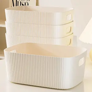 1pc/2pcs/3pcs Cream yellow, white, green Desktop storage box, cosmetics, miscellaneous items, snacks, toys, organizing basket, rectangular storage basket, storage box, storage box, Plastic Basket