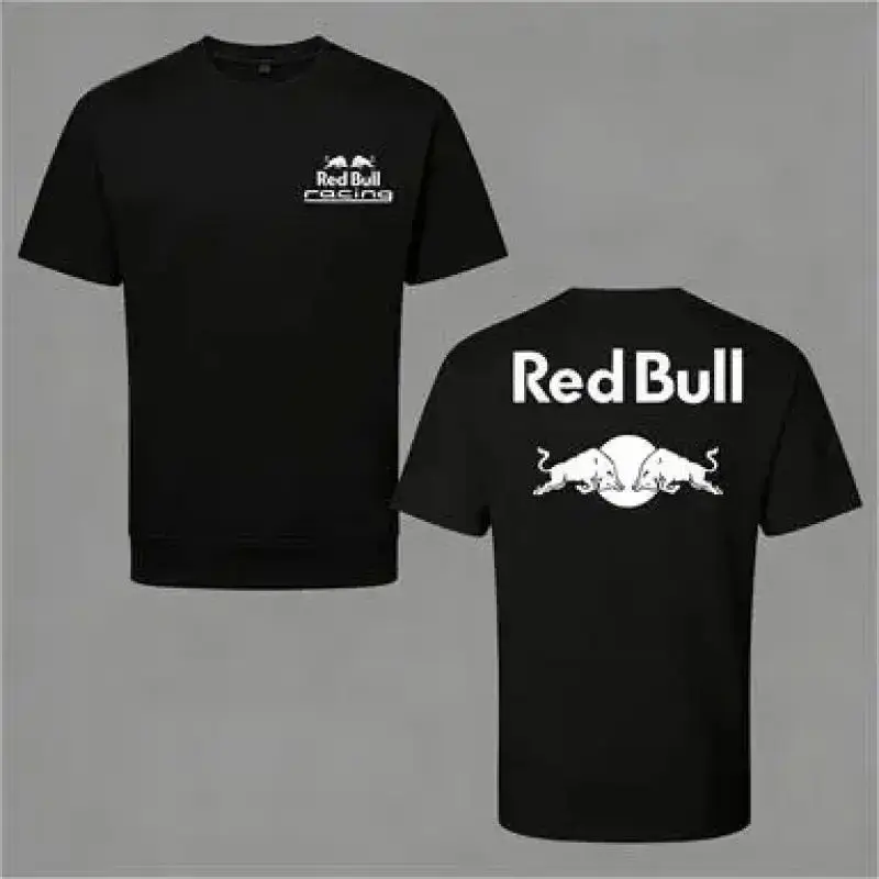 Red Bull Racing F1 Team Logo Washed & Classic Graphic T-Shirt, Motorsport Enthusiast Short Sleeve, Casual Streetwear Tee, Unisex Cotton Top, Black & White & Vintage Washed Styles
