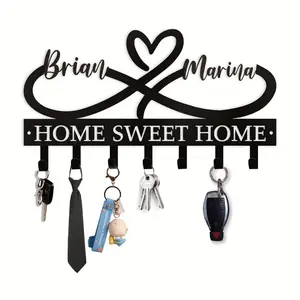 Custom Metal Keychain Engraved with Couple's Names  Also Serves as a Wall-Mounted Coat Hook, Adopting the "Brian and Mariana's Sweet Home" Design, Easy to Install with Painted Finish, an Excellent Decor for Bedrooms and Hallways, and an Ideal Housewarmin