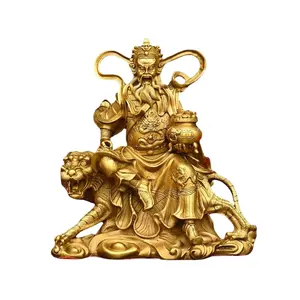 Chinese God of Wealth Zhao Gongming Brass Statue - Riding Tiger Deity Figurine for Prosperity Home & Business Decor