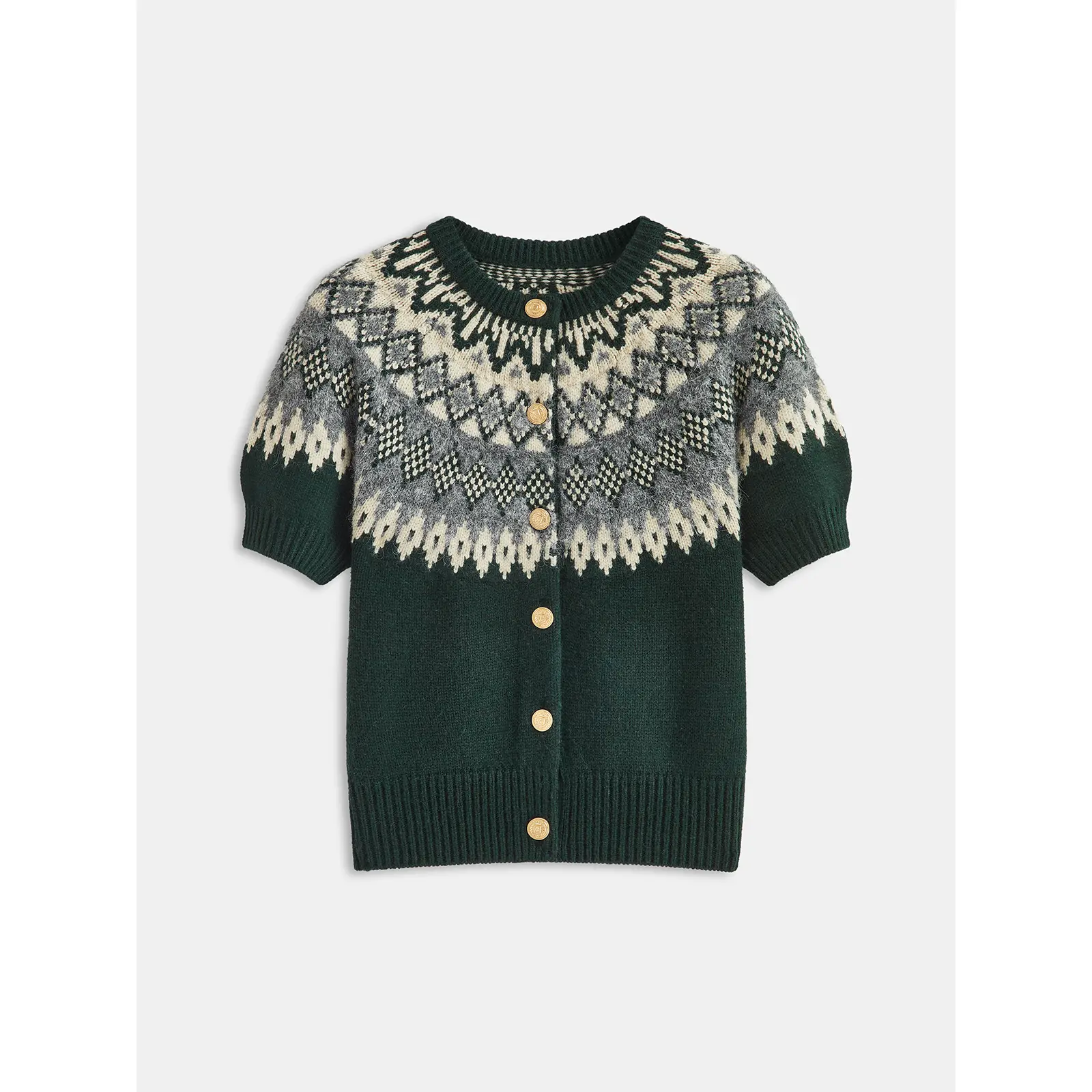 Cashmere-Blend Fair Isle Short-Sleeve Cardigan