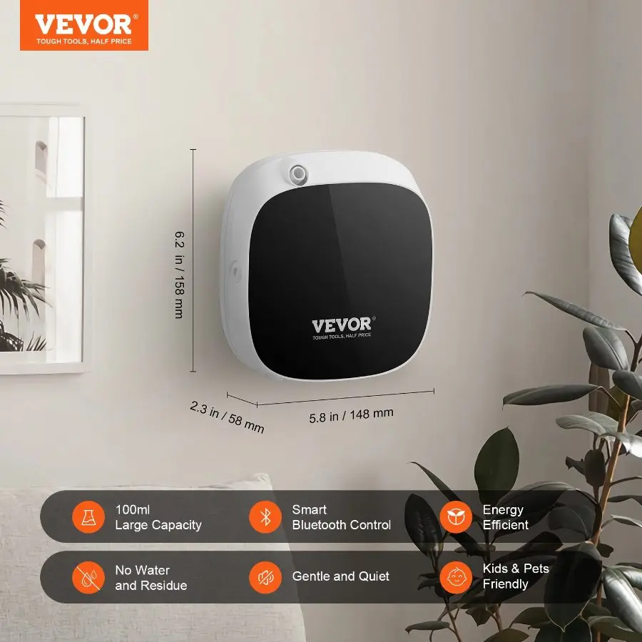 【toolupgrade】VEVOR Scent Air Machine, 100ml Bluetooth Smart Essential Oil Diffuser, 1000sq. ft Waterless Scent Diffuser with Cold Air Technology, Aromatherapy Diffuser Machine for Home, Office, Hotel, Spa