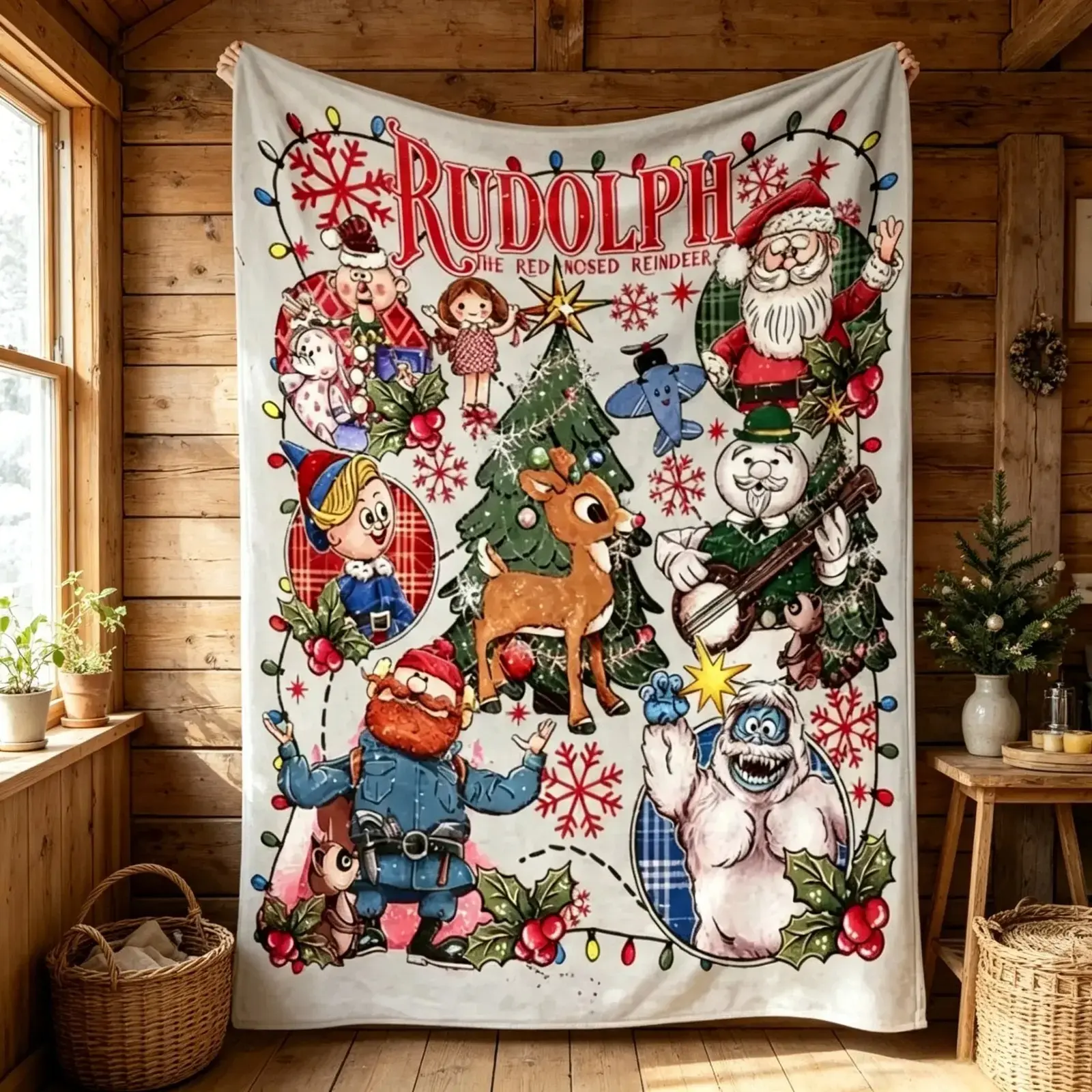 Rudolph The Red Nosed Reindeer Christmas Flannel Blanket Soft Lightweight Cozy Throw AC Blanket Kids Adults Sofa Bed Winter Holiday Home Decor Movie Night Christmas Party New Year Eve Family Gift
