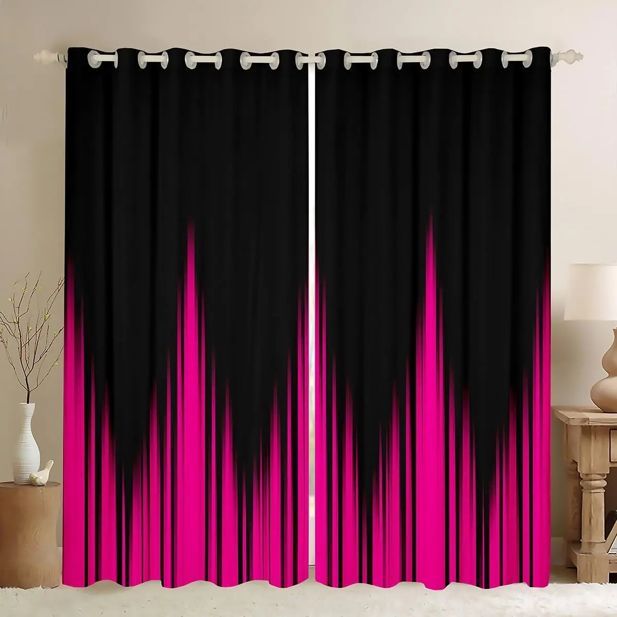 Feelyou Pink Bedroom Darkening Window Curtains - 2-Panel, 38x54in Cherry Pink Ombre Print Velvet Flat Weave Drapes, Abstract Colors Home Indoor Household Textiles, Multi-Size, 0-1m Window Hanging, Curtain Replacement, Do Not Bleach, Two Panels