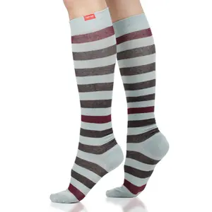 VIM & VIGR Thick Stripe Merino Wool Knee-High Compression Socks – Graduated Circulation Support, Travel, Work & Everyday Wear