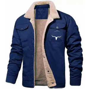 Men's Retro Western Jacket Warm Fleece Coat Work Cargo Trucker Jackets Tops CasualGift