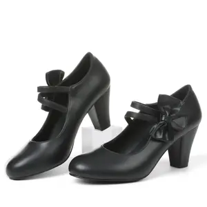 Women Bowknot Chunky Heel Pumps High Heels Lady Mary Jane Lolita Shoes Classic Black Block Party Dress White Dance Mary Jane Pink Elegant Pumps