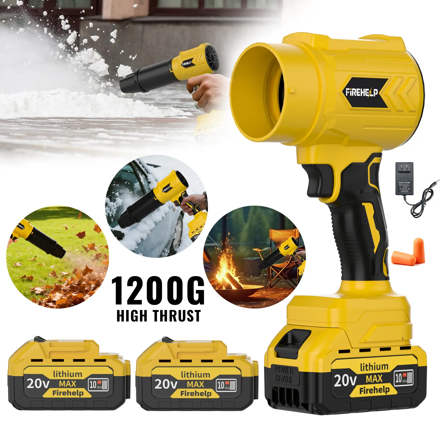 FIREHELP 1200G Turbo Jet Blower,Leaf Blower, Violent Turbo Fan, Pure Copper Motor,Car Drying After Wash, Handheld Snow Blower,Cordless Turbo Power Air Duster,Home Improve,Garden Mainte Holiday gifts