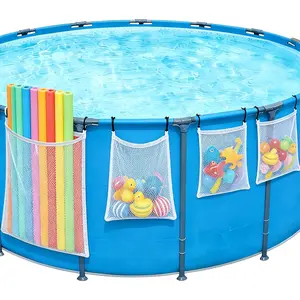 4 Pcs Poolside Mesh Storage Bags with Adjustable Zip Ties, Above Ground Pool Float Holder Pool Toy Storage Net Pool Float Storage Hanging Organizers for Pool Toys, Pool Noodles, Floats, Beach Balls