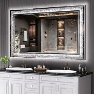 Hasipu LED Diamond Wall Mirror, LED mirror for Home Décor, Crystal Diamond Mirror for Bathroom Livingroom and Bedroom, Dimming & 3 Color Modes