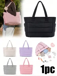 Women's handbag, lightweight and fluffy tote bag, Quilted Puffy Bag, quilted Shoulder Commuter Bag with compartments, suitable for travel, can be used for back-to-school, classes, and commuting, able to meet daily storage needs for multiple items