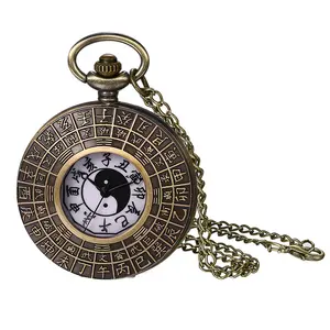 OIDEA Unisex Retro Bronze Yin Yang Taichi Pocket Watch - All-Seasons Fashion Accessory, Analog Quartz Drive, Roman Numerals Dial, Chain Strap Necklace Watch summerwins