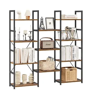 【Clearance Sale】Triple Column 4 Tier Bookshelf, Bookcase with 11 Open Display Shelves, Adjustable Rustic Industrial Style Book Shelves, Modern Bookshelves for Bedroom, Living Room and Home Office, Vintage