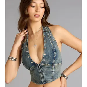 Front Row Fierce Denim Crop Top