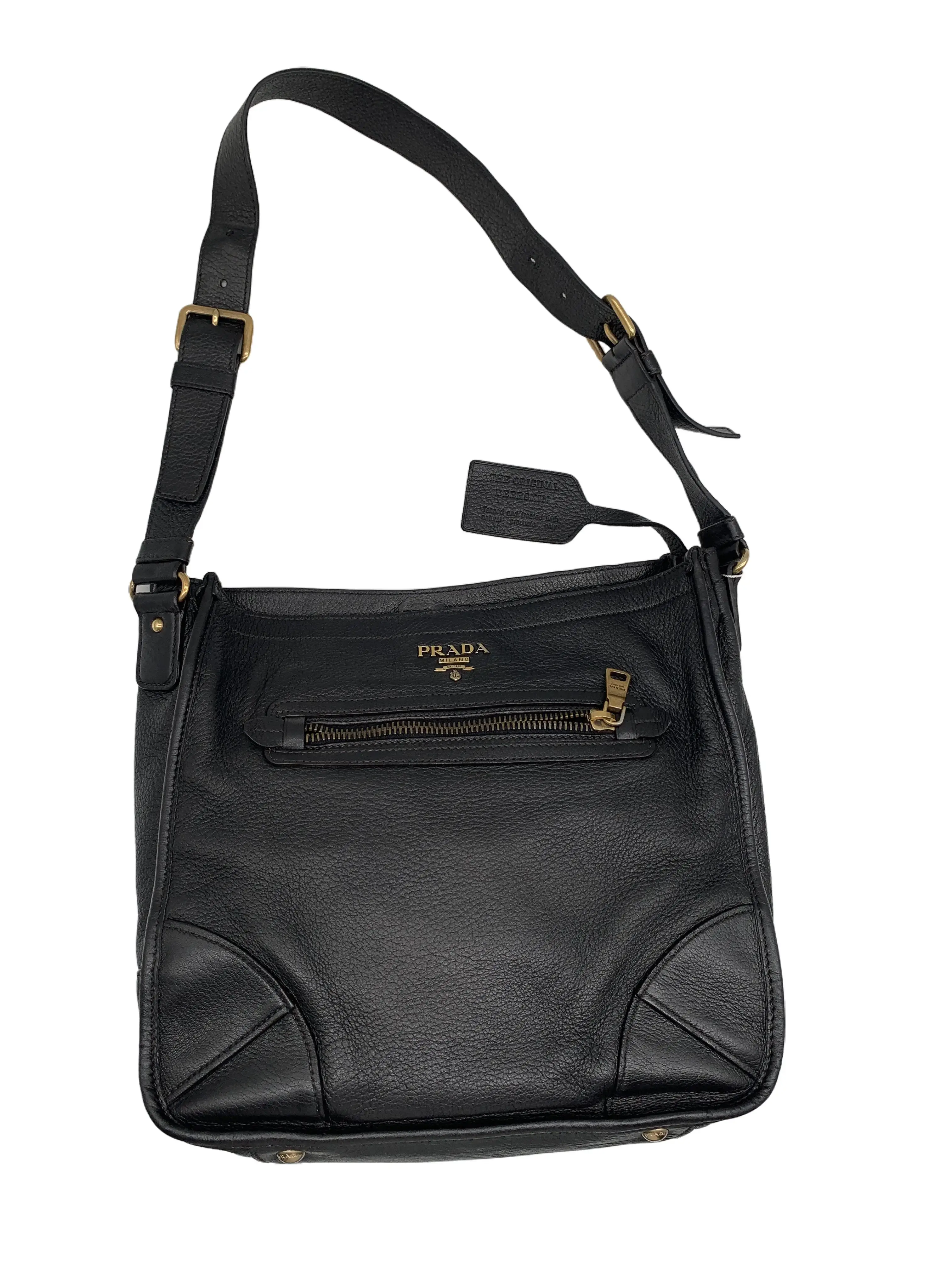 Pre-owned PRADA Vintage Black Grained Leather Shoulder Crossbody Bag/WJ0417833/7833