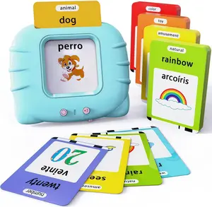 KIDGENIUS Kids Interactive Early Learning Machine, Bilingual English & Spanish Vocabulary Flashcards, 112 Cards 224 Words, Real Pronunciation Correction, Portable Safe Durable Educational Toy  Adjustable