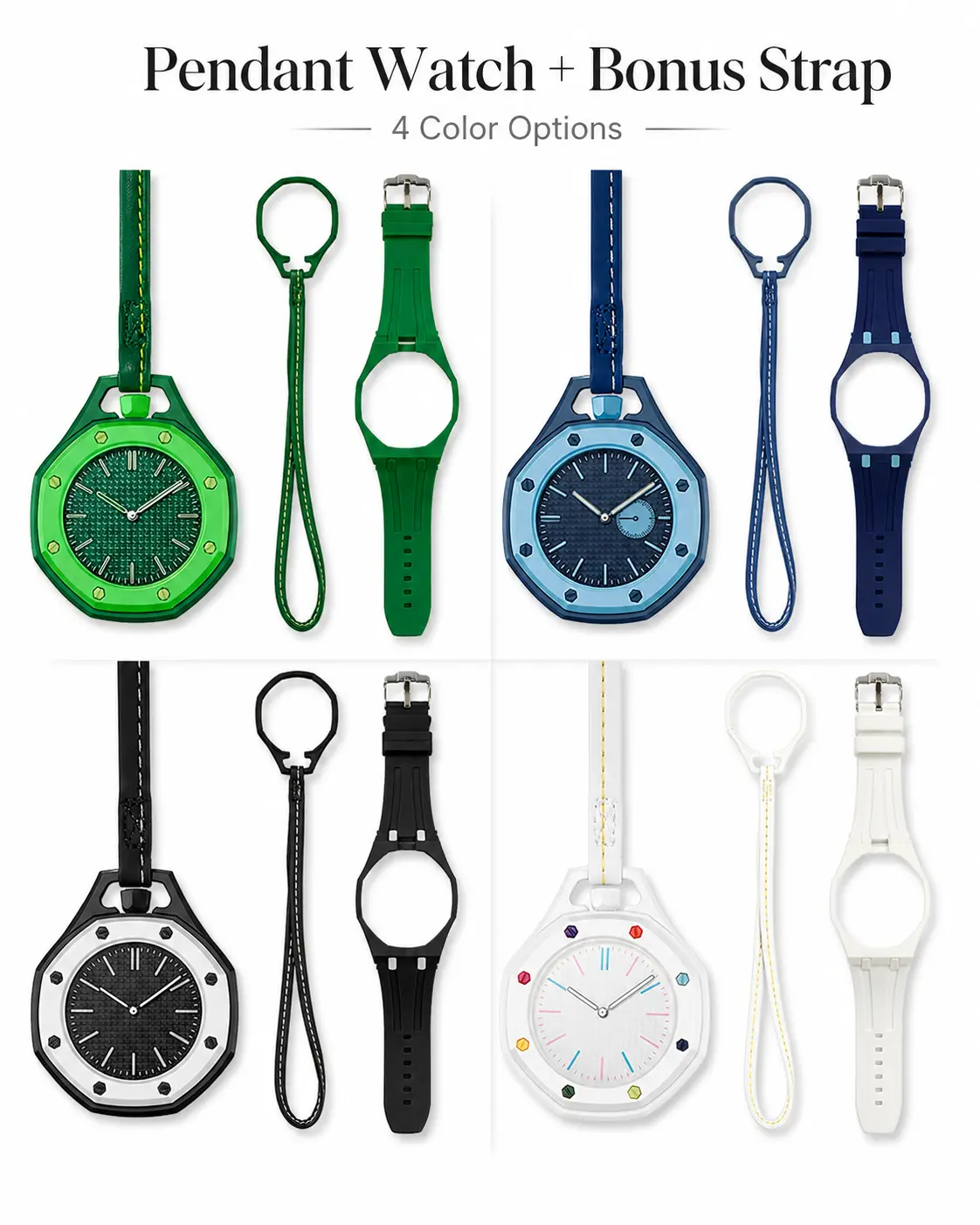 Latest Octagonal Pendant Watch, 2 Styles Straps，Hangable,Detachable Case, Fashion Quartz Watch, Elegant RoundFace, Dial, Party Fashion Watch