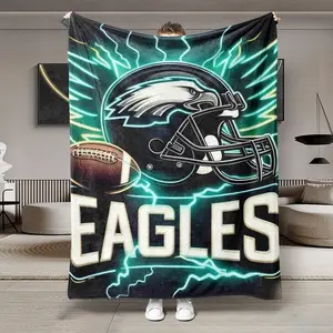 Philadelphia Eagles Neon Lightning Flannel Blanket, Soft Lightweight Warm, Bedroom Holiday Decor, All Seasons, Bed Sofa Office Camping Travel Gift
