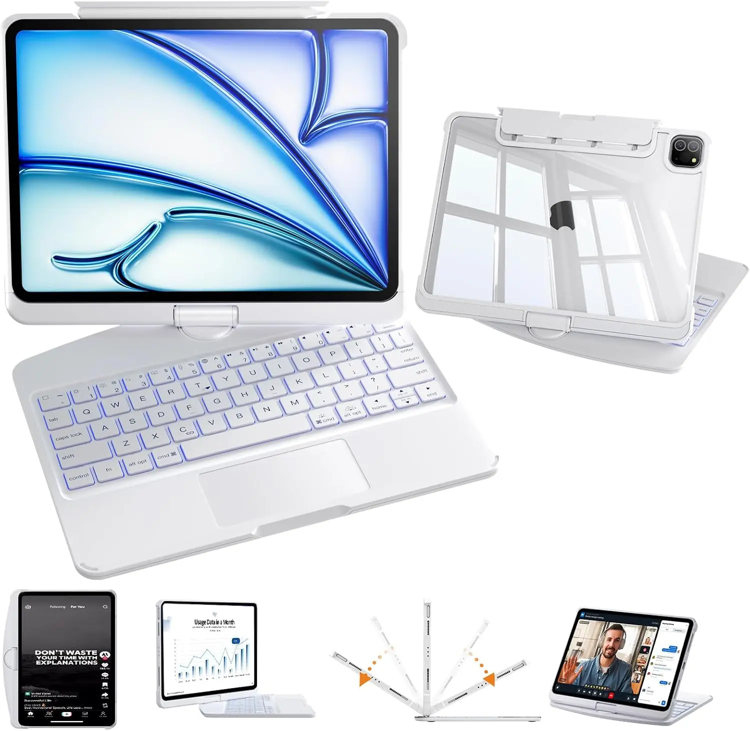 Touch Keyboard Case Compatible with iPad Apple iPad (8.3'/10.2'/10.9'/11'/12.9'/13 inch )ipad 7-11th(A16)/ipad air(2022-2026) / ipad pro (2018-2025) and ipad mini,:Multi-Touch Trackpad,360°Rotatable Thin Light for iPad Air 5/4 Gen