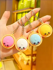 4pc Cute Kawaii Steamed Bun Keychain Set 3D Simulation Xiao Long Bao Pendant Aesthetic Backpack Bag Charm Funny Food Gift for Women Girls Teens Food Lovers