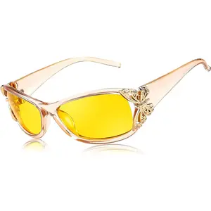 FEISEDY Classic Womens Night Glasses Driving Anti Glare Wrap Around Yellow Sunglasses B0103