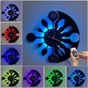 Silent Mechanical Vinyl Record Wall Clock, Retro Kitchen Design, Fork Spoon Hands, Home Decor, Living Room Bedroom Kitchen