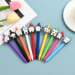 Cartoon Tooth Design Gel Ink Rollerball Pen, 3/5/10pcs Creative Plastic Writing Instrument with Soft Touch, Writing Pen for Nurses, Dental Professionals & Students