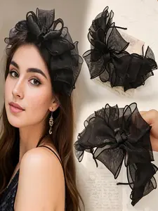 Shimmering Women's Hairband, High-Quality Mesh Multi-Layer Bow Rose Hair Accessory, Latest Fashion, Luxurious Headpiece, Perfect Birthday Gift