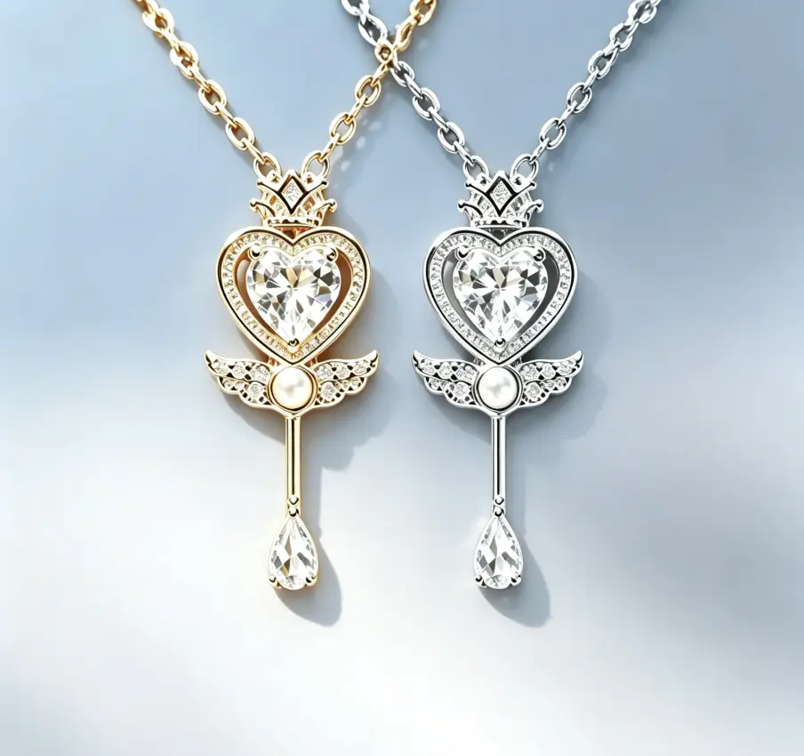 Fairy Theme Adjustable Heart Zirconia Key Pendant Necklace - Hypoallergenic Dainty Costume Jewelry, Trendy Versatile Everyday Accessory, Ideal Gift for Holiday, Graduation