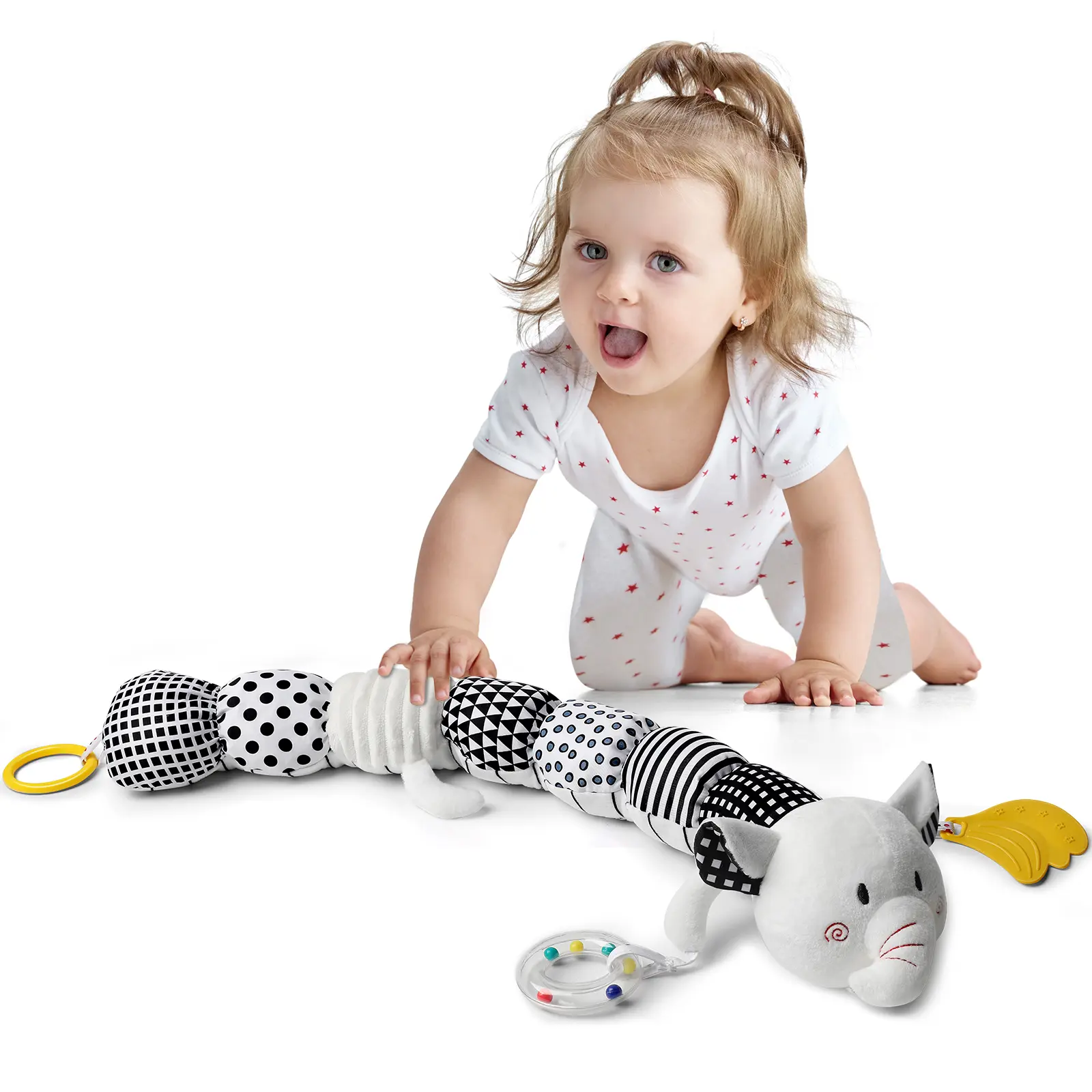 Dearlomum Newborn Baby Girl Gift Toys Infant Tummy Time Musical Stuffed Animal with Crinkle Rattle Textures Blue Crocodile Interactive Duck Shaped