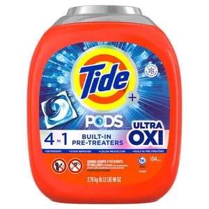 Tide Ultra Oxi HE Laundry Detergent Pods, 104-Count with Built-in Pre-treaters, 3.08kg (6.79lb/108oz) - Convenient Usage, Powerful Tough Stain Cleaning, Multi-Load Handling