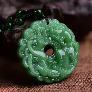 1pc Green Jade Hand-Carved Dragon Hollow Jade Pendant Necklace Fashion Chinese Amulet Women Man'S Lucky Necklace Jewelry Gift Festive Christmas couples gift High-quality souvenir necklaces men men's accessories