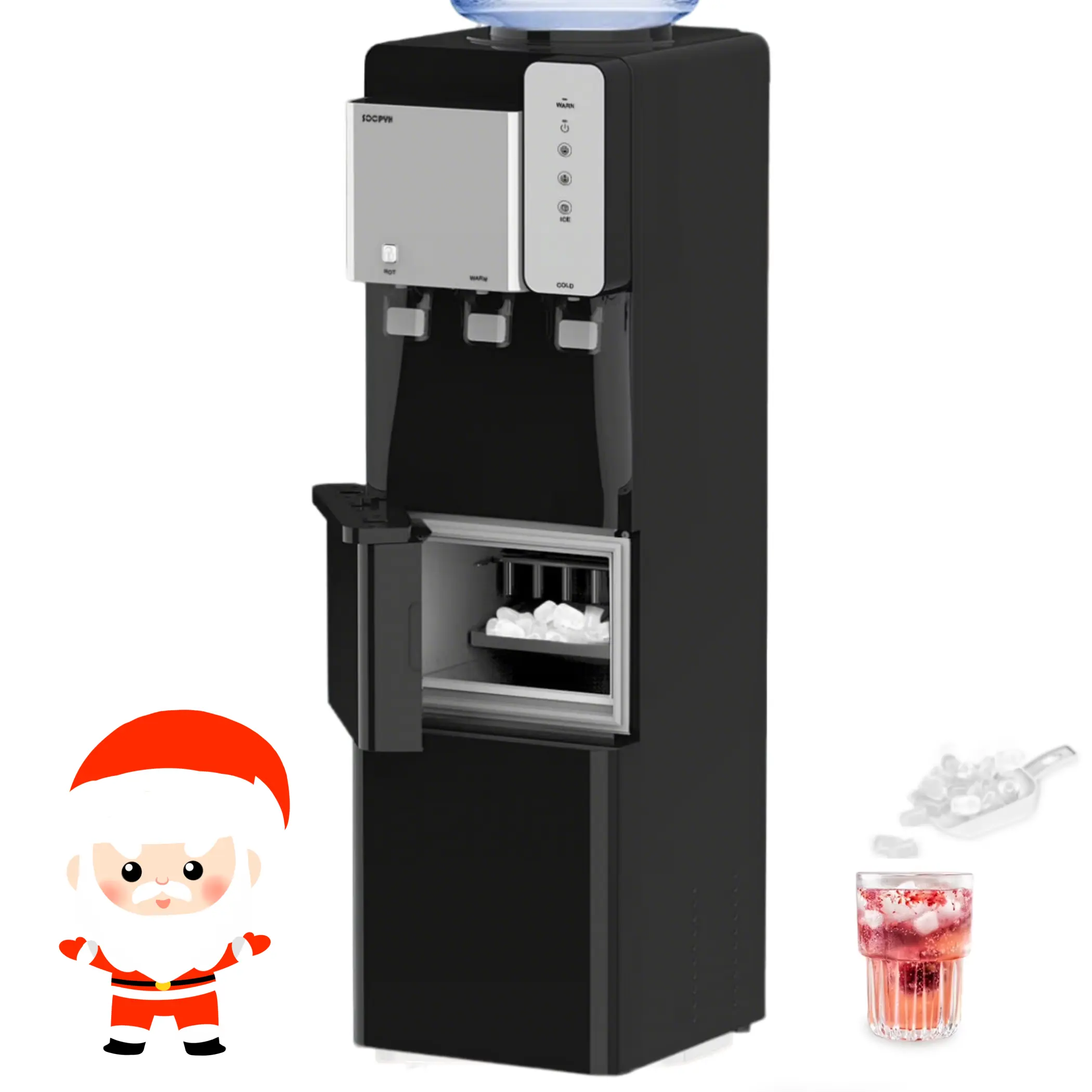 SOOPYK Water Cooler Dispenser with Ice Maker Top Loading Water Dispenser 3 or 5 Gallon 3 Temperature(Hot/Cold/Room) 27 lb/24H ,Black