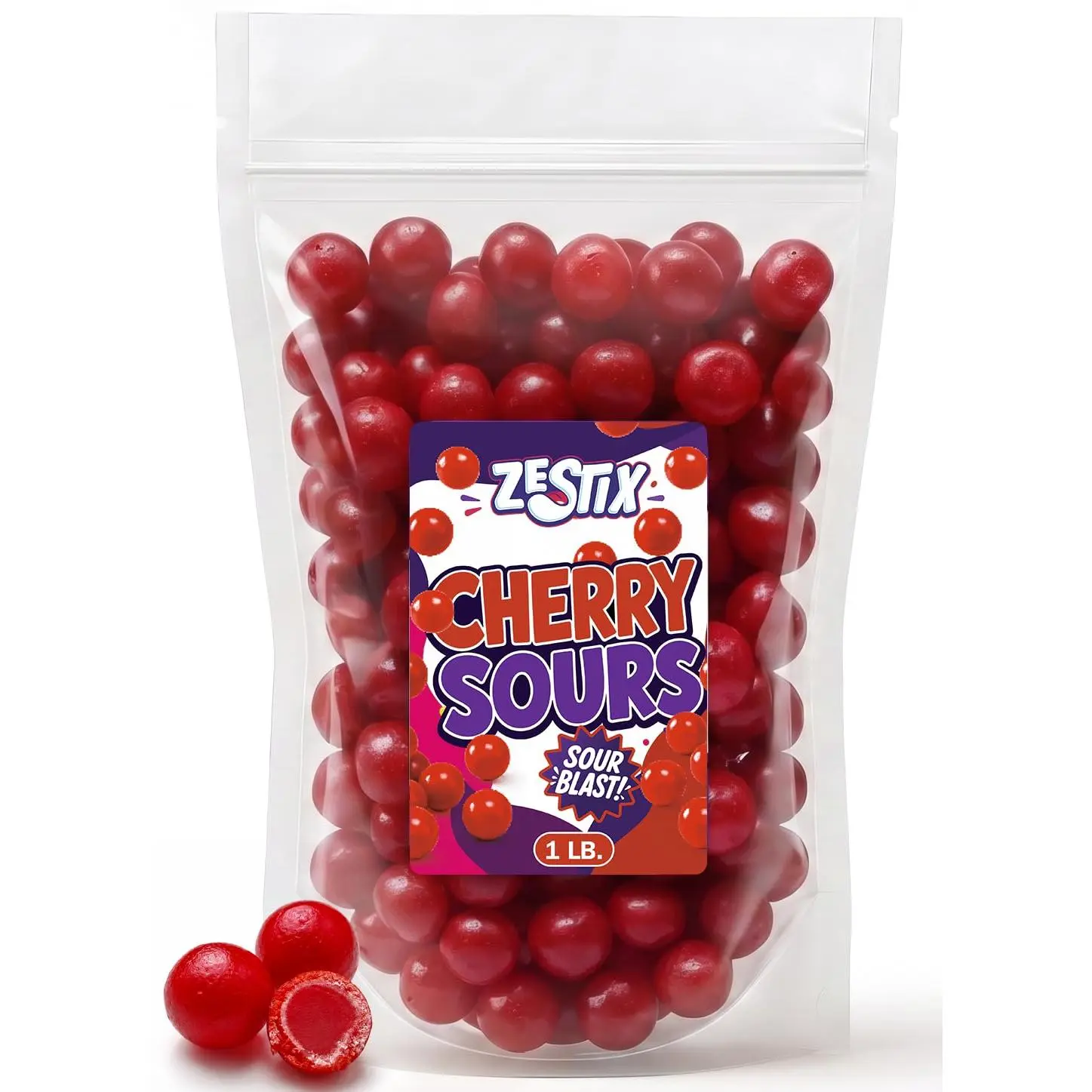 Cherry Sours Candy 1lb Bulk, Soft Chewy Sour Balls, Cherry Flavor Candy for Parties and Sharing