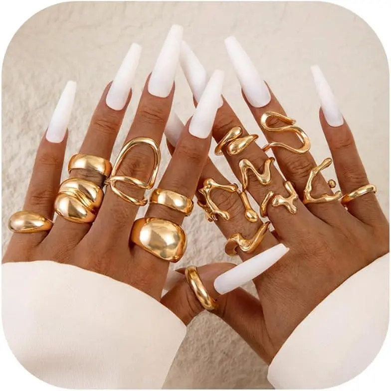 Chunky Gold Rings for Women Non Tarnish Silver Chunky Rings Gold Stackable Rings for Women Valentines Day Gifts Her
