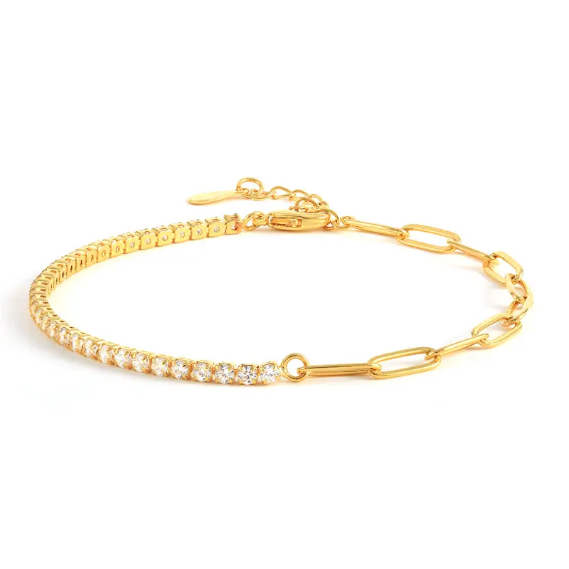 Micro-inlaid single-row diamond tennis chain bracelet, Korean and Japanese style, simple, versatile, unique and fashionable brass bracelet