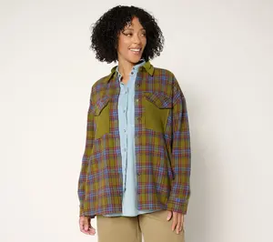 Peace Love World Brushed Flannel Plaid Jacket w/ Corduroy Collar
