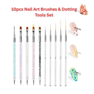 10pcs Nail Art Brushes & Dotting Tools Set – French Tip, Liner, Gel & Builder Brushes, Nail Design Tools for Salon & Home DIY Manicure, Perfect for Women
