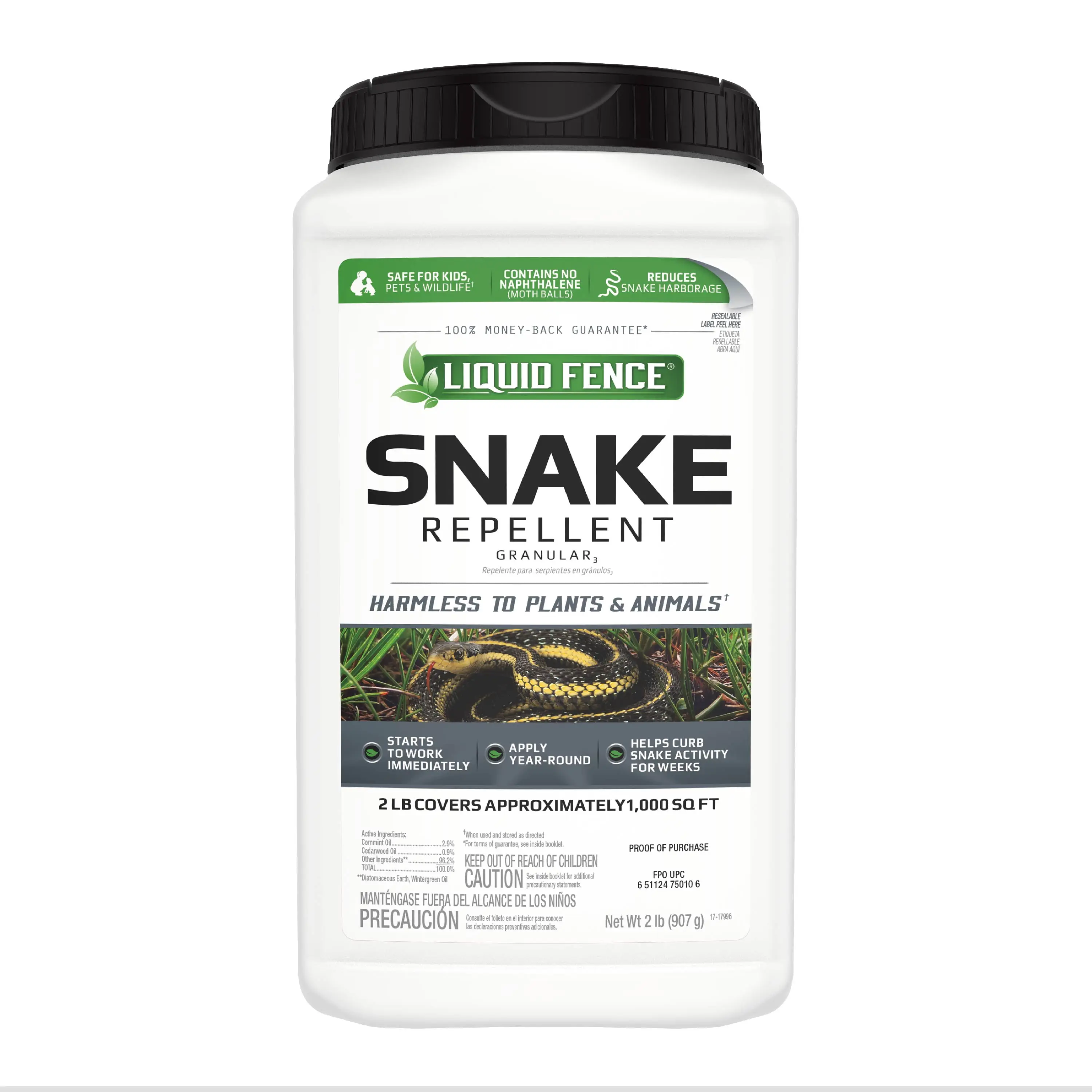 2 lb Snake Repellent Granules for Yards & Gardens, Naphthalene-Free Long-Lasting Formula, Covers Up to 1,000 sq ft, Outdoor Scent & Taste Barrier
