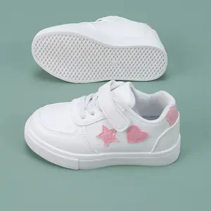 All-Season Sneakers - Stylish Casual & Sporty Shoes with Hook and Loop Closure, Pink Glitter Stars Design, Durable PU Upper & Rubber Sole, Breathable Fabric Lining