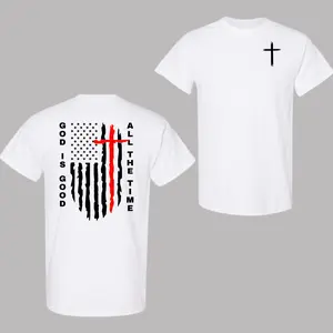 God Is Good All The Time Christian T-shirt, American Flag Cross Shirt for Men, Classic Cotton Top, Soft Shortsleeve Shirt, Unisex Tshirt, Trendy Shirt For Men  And Women