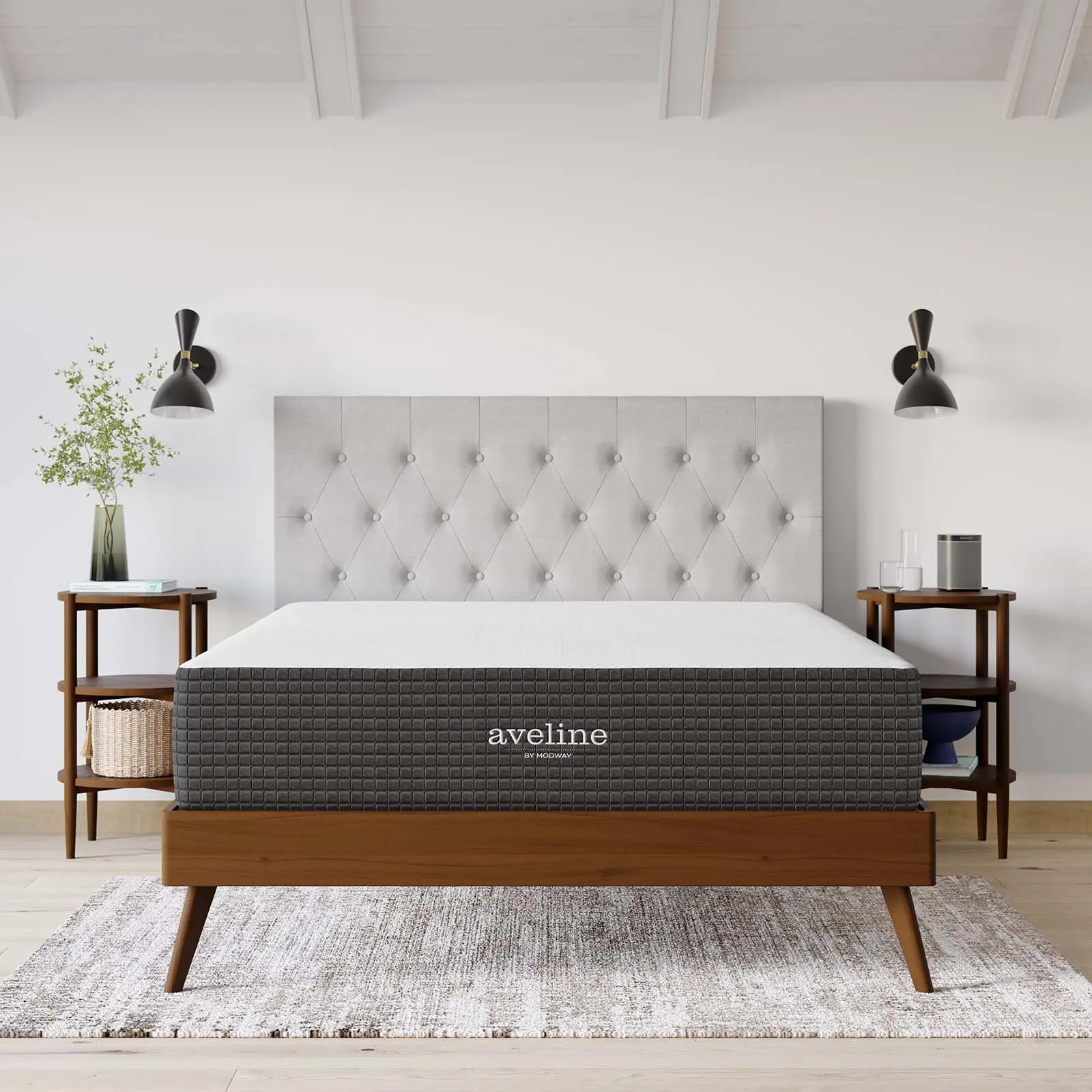 Modway Aveline 12" Cool Memory Foam Queen Mattress - High-Quality Diamond Knit Cooling Bedding for Couples, Bed Upgrade for Cozy Sleep