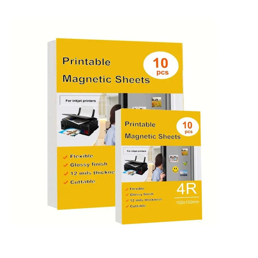 10 Pcs A4/4R Magnetic Glossy Photo Paper Non Adhesive Printable Magnetic Sheets  For Inkjet Printers DIY Refrigerator Stickers