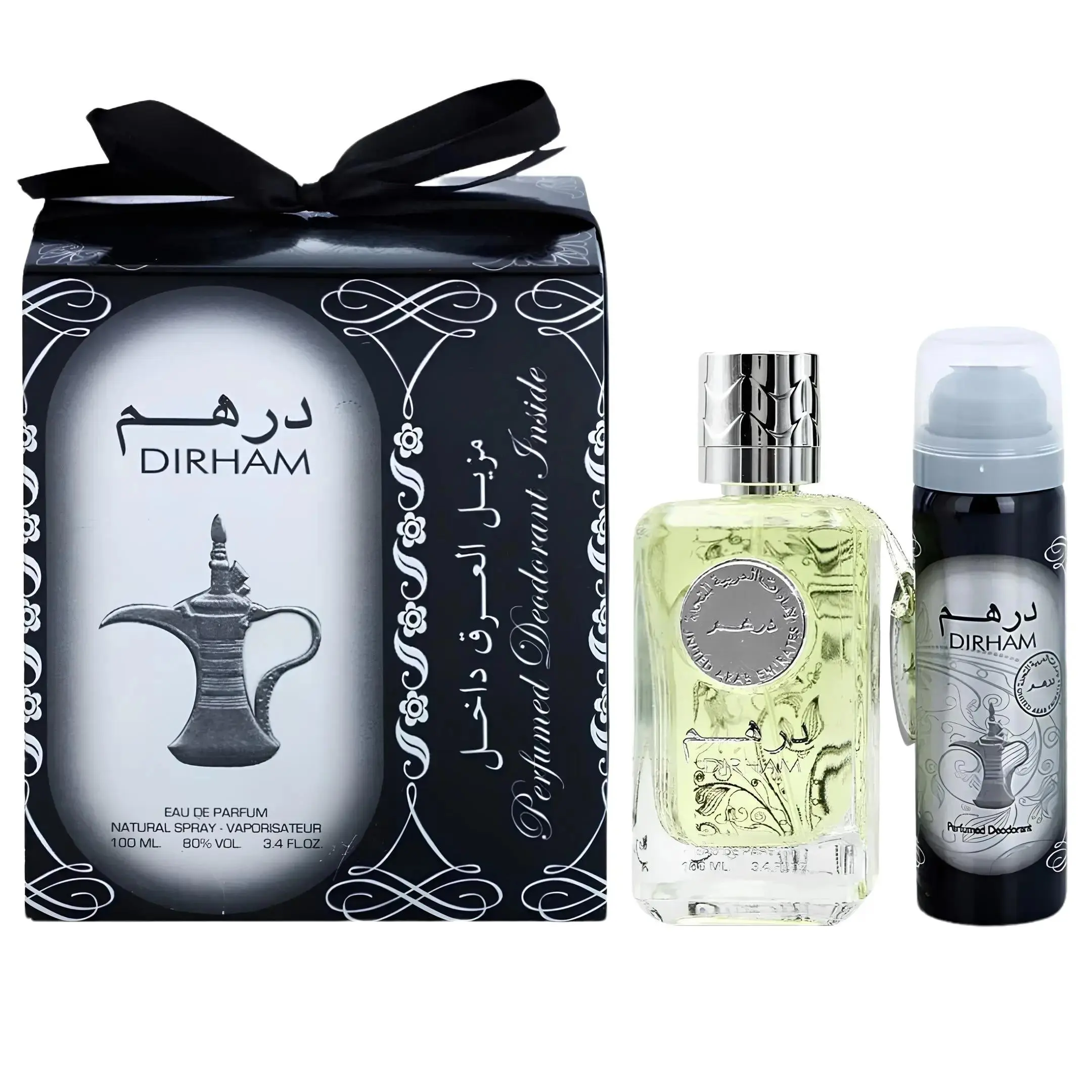 Ard Al Zaafaran Dirham 2 Piece Bundle Set for Unisex (Eau de Prafum Spray - 3.4 Ounce & Deodrant - 1.6 Ounce)