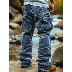 Cozy Comfort | Men’s Brown Corduroy Cargo Pants with 3D Pockets – Casual, breathable, comfortable polyester woven trousers for casual wear; mid-rise, loose fit; ideal for fall/winter; everyday comfort pants | Relaxed Fit Pants | Woven Fabric