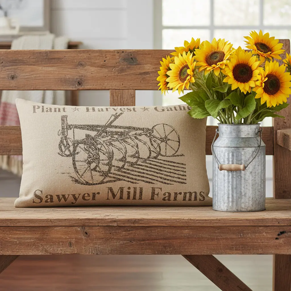 Farmstead Charcoal Plow Harvest Throw Pillow
